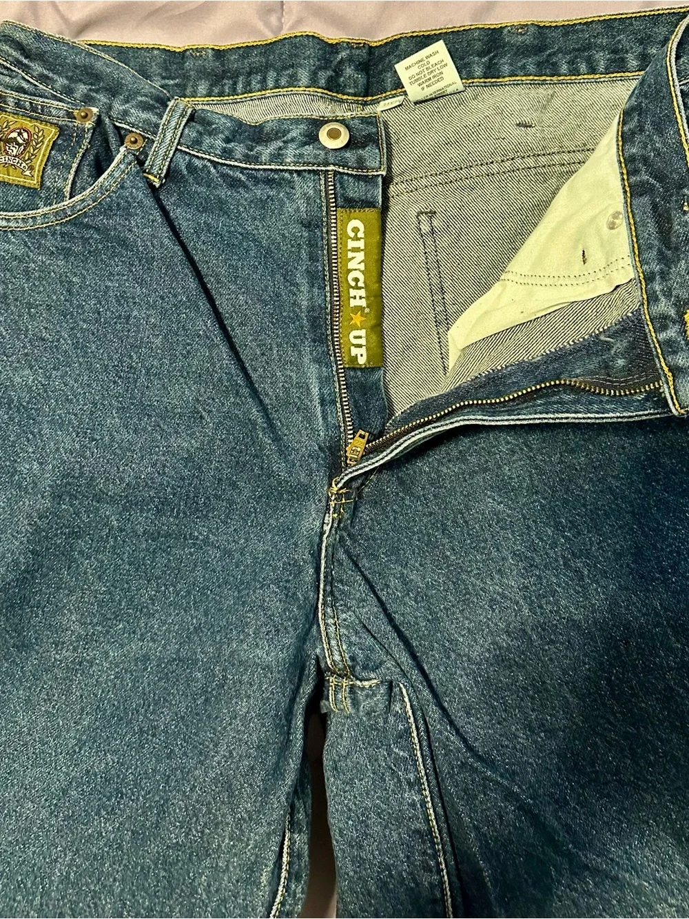 Men’s Cinch Green Label Denim Jeans Tag with Gold Stitching Detail